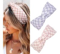 TEBIEKOY Twisted Plaid Headbands for Women Non Slip Fashion Hairbands Checkered Knotted Headband for Womens Hair Band Wide Thick Plastic Head Band Hair Accessories