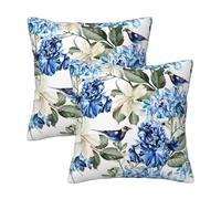 Blue and White Floral Pillow Covers 18x18 Set of 2, Spring Hydrangea Hibiscus Flower Throw Pillow Covers Outdoor Decorative Pillow Case for Couch Bed Sofa Cushion Home Decor