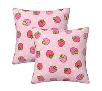 Tebjh Cute Strawberry Pillow Covers 18x18 Set of 2, Pink Throw Pillow Covers Outdoor Decorative Pillow Case for Couch Bed Sofa Cushion Home Decor