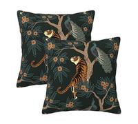 Tebjh Tiger and Peacock Pillow Covers 16x16 in Sets of 2 Couch Pillow Case Modern Decorative Square Throw Pillows for Home Living Room Bedroom Bed Cushion Outdoor