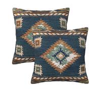 Tebjh Western Indian Cushion Covers 18x18 Inch 2 Pack Southwest Boho Aztec Pillow Case Decorative Pillow Cover for Couch Bed Sofa Home Decor Blue