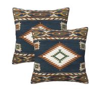 Tebjh Western Indian Pillow Covers, 45.7 x 45.7 cm, Set of 2, Southwestern Boho Aztec Pillow Cover, Decorative Pillow Cover for Couch, Bed, Sofa, Home Decor, Blue