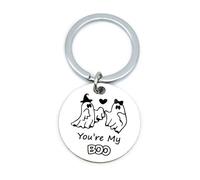Tebliomro Halloween Boo Basket Stuffers for Women Men Spooky Ghost Boo Keychain Gifts for Girlfriend Boyfriend Cool Stuff Funny Gifts for Him Her Halloween Basket Decor Gift for Girls Boys, Silver, S