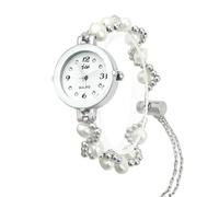 TEBTDN Women's Luxury Stretch Beaded Bracelet Watch - Handmade Beaded Strap, Elegant Casual Fashion Watch, Perfect for Daily Wear and Special Occasions, White, Classic