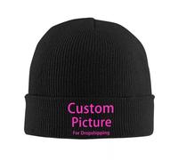 TEBTRGK Personalized Custom Photo Logo Skullies Beanies Caps Hip Hop Winter Warm Knit Hats Unisex Adult Customized DIY Print Bonnet Hat