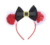 TEBWPIY Christmas Mouse Ears Headband - Red Glitter Christmas Sequin Mouse Ear Santa Claus Belt Bow Furry Design Headbands for Women Christmas Parties Cosplay Costume Hair Accessories