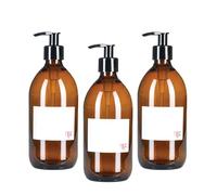 TEC 500ml Bottles Amber Glass 65% Recycled with Pumps UK Made Small Soap Dispenser for Handwash Recyclable Refillable Labels Wrapped in Brown Sustainable Paper (3)