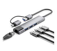 Tec-Digi USB C to Ethernet Adapter,USB C Hub with RJ45 Gigabit & 3 USB 3.0 Ports,Thunderbolt 3 Multiport Adapter Hub 4 in 1 for MacBook Pro/Air,iPad Pro,iMac,Dell XPS,Surface Pro,Chromebook,silver