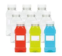 TEC Juice Bottles 250ml with Lids UK Made 30% Recycled PET Plastic Small Clear Square Tamper Evident Mini Energy Drink Smoothie Bottle Water Pack Multipack in Bulk Packs