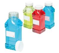 TEC Juice Bottles 500ml with Lids UK Made 30% Recycled PET Plastic Empty Clear Square Small Mini Drink Reusable for Fridge Water Lunchboxes Juicing Pack of 9
