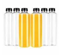 TEC Juice Bottles with Lids 1 Litre UK Made 30% Recycled PET Plastic Empty Clear Round Drink Reusable Tubes for Fridge Kids Adults Water Milk Juicing Pack Multipack in Bulk (18)