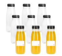 TEC Juice Bottles with Lids 250ml UK Made 30% Recycled PET Plastic Small Clear Round Tamper Evident Mini Drink
