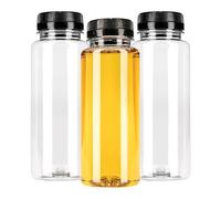 TEC Juice Bottles with Lids 250ml UK Made 30% Recycled Pet Plastic Small Empty Clear Round Small Drink Reusable Tube for Fridge Kids Adults Water Milk Juicing Pack Multipack in Bulk (4)