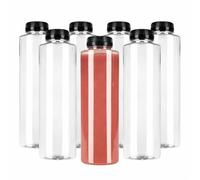 TEC Juice Bottles with Lids 500ml UK Made 30% Recycled PET Plastic Empty Clear Round Small Drink Reusable Tubes for Fridge Kids Adults Water Milk Juicing Pack Multipack in Bulk (6)