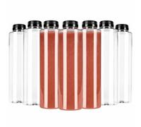 TEC Juice Bottles with Lids 500ml UK Made 30% Recycled PET Plastic Empty Clear Round Small Drink Reusable Tubes for Fridge Kids Adults Water Milk Juicing Pack Multipack in Bulk (100)