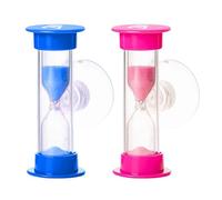 TecaherFav 2-Minute Hourglass Sand Timers with Suction Cup - Set of 2 Unbreakable Plastic Sand Clock Timer for Kids, Classroom, Games, Toothbrushing (Pink & Blue)