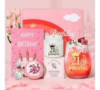 Tecanne 21st Birthday Gifts for Her, Birthday Pamper Gifts for Her, Personalised Glass 21st Wine Glass Gift Set, Gin Gift Box for Daughter, Sister, Best Friends, Bestie