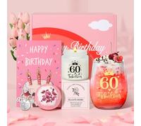 Tecanne 60th Birthday Pamper Gift Set for Women - Personalised Glass Wine Glass, Gin Gift Box for Retirement - For Mum, Grandma, Sister, Best Friends