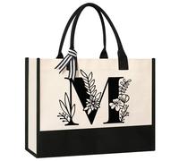 Tecanne Personalized Initial Canvas Tote Bag, Cosmetic Bags, Suitable for Birthday, Wedding, Beach, Holiday, Great Birthday Gifts for Women, Mom, Teachers, Nurses, Best Friends, Bridesmaids (M)