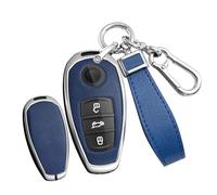 TECART 2012-2017 Volkswagen Touareg Keyless Entry Key Fob Cover, Silver Metal Frame, Blue Long, Silver Metal Frame-long-Blue