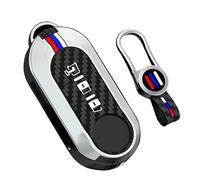 TECART 3 Button Smart Car Key Case Silicone Carbon Fibre Fits Fiat 500 500L 500X Stilo for Citroen Jumber for Iveco Daily Key Protection Key Bag Fluorescence Short Silver