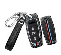 TECART Car Key Case Fits Audi A6 A7 A8 S6 S7 RS6 RS7 Q7 Q8 SQ7 SQ8 A6L A8L E-Tron Metal Key Case Silicone 3 Buttons Key Shell Key Cover - Weaving A