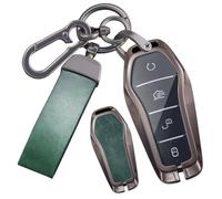 TECART Car Key Case Fits BYD Han Ev Tang Dm Qin Plus Song Pro MAX Yuan Buckle Key Case Zinc Alloy Leather TPU Key Box Cover 4 Buttons