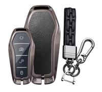 TECART Car Key Case Fits BYD Han Ev Tang Dm Qin Plus Song Pro MAX Yuan Buckle Key Case Zinc Alloy Leather TPU Key Box Cover 4 Buttons