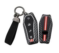 TECART Car Key Case Fits BYD Han Ev Tang Dm Qin Plus Song Pro MAX Yuan Buckle Metal Key Case Silicone 4 Buttons Carbon Fibre Pattern Key Ring -Long B