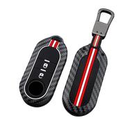 TECART Car Key Case Fits Fiat 500 500L 500X Grande Punto Florino for Iveco Citroen Dodge Metal Key Case Silicone Carbon Fibre Pattern 2 Buttons Protective Key Case Short B