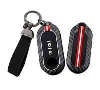 TECART Car Key Case Fits Fiat 500 500L 500X Grande Punto Florino for Iveco Citroen Dodge Metal Key Case Silicone 2 Buttons Carbon Fibre Pattern Key Ring -Long B