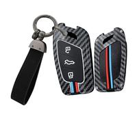 TECART Car Key Case Fits MG Roewe RX5 I5 I6 RX3 RX8 GS MG5 SAIC ZS EV MG6 EZS HS EHS MG3 Metal Key Case Silicone 3 Buttons Carbon Fibre Pattern Key Ring -Long A