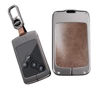 TECART Car Key Case Fits Renault Laguna Megane Scenic Clio Captur Koleos Logan Duster Key Case Compatible Zinc Alloy Leather TPU Key Case 4 Buttons Short Brown