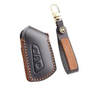 TECART Car Key Case Key Protector Fits VW Golf 8 MK8 GTI GTD ID.3 ID.4 Leather Key Case Fits Seat Tarraco Leon Skoda Octavia Key Protection Case 3 Buttons Black