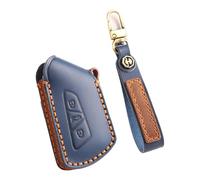 TECART Car Key Case Key Protector Fits VW Golf 8 MK8 GTI GTD ID.3 ID.4 Leather Key Case Fits Seat Tarraco Leon Skoda Octavia Key Protection Case 3 Buttons Blue