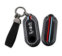TECART Car Key Case Suitable for Fiat 500 500L 500X Grande Punto Florino for Dodge Iveco Citroen Metal Key Case Silicone 3 Buttons Carbon Fibre Pattern Key Ring -Long A