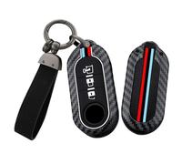 TECART Car Key Case Suitable for Fiat 500L 500L MPV Punto Vauxhall Opel Combo for Citroen Peugeot Boxer Metal Key Cover Silicone 3 Buttons Carbon Fibre Pattern Key Ring -Long A