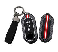 TECART Car Key Case Suitable for Fiat 500L 500L MPV Punto Vauxhall Opel Combo for Citroen Peugeot Boxer Metal Key Cover Silicone 3 Buttons Carbon Fibre Pattern Key Ring -Long B