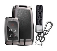 TECART Car Key Case Suitable for Land Rover Range Rover Sport LR4 Evoque Vogue Jaguar E-PACE Key Case Zinc Alloy Leather TPU Smart Remote Key Cover 5 Button Weaving Black