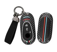 TECART Car Key Case Suitable for Mercedes Benz S-Class W223 S300 S350 S400 S450 S500 S350l S400l S450l Metal Key Case Silicone 3 Buttons Carbon Fibre Pattern Key Ring -Long A