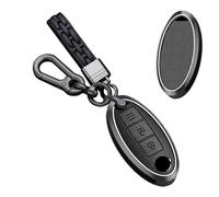 TECART Car Key Holder Key Case for Nissan Titan Pathfinder X-Trail Rogue Qashqai Armada Patrol Juke Kicks Versa Leaf Murano Key Cover Leather Key Fob 2 Buttons B Black