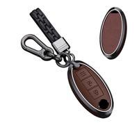 TECART Car Key Holder Key Case for Nissan Titan Pathfinder X-Trail Rogue Qashqai Armada Patrol Juke Kicks Versa Leaf Murano Key Cover Leather Key Fob 2 Buttons B Brown