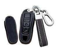 TECART Car Key Shell Leather Key Cover Fits for Porsche Cayenne 92A Panamera 970 Cayman 981 Carrera 911 Spyder 3 Button Key Shell Key Box Cover Key Fob - Leather Black