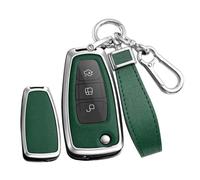 TECART Flip Car Key Case Fits Ford Mondeo Fusion Fiesta Kuga Ecosport Focus Escort Galaxy Transit Ranger Leather Pattern Protective Cover Key Cover Accessories Key B 3 Button Silver Green