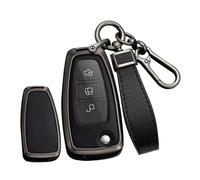 TECART Flip Folding Car Key Case Key Cover fit for Ford Ranger C-Max Focus Grand Mondeo S-Max Galaxy Transit Connect Custom Key Fob Holder Cover Zinc Alloy Leather Key Shell 2/3 Buttons Black