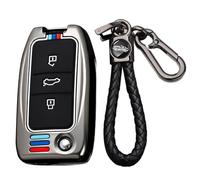 TECART Flip Folding Zinc Alloy Car Key Cover Silicone Key Case Protection fit for MG MG3 MG5 MG6 MG7 EZS HS EHS X-Power MGR RX5 ZS ZR ZT GT GS 3 Buttons Car Key Fob Holder Keyring Key Shell B-Black