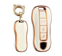 TECART Intelligent Car Key Shell Cover Key Fob Case Protective Keychain fit for PORSCHE 911 Cayenne Coupe Panamera Taycan Carrera 2019-2021 3 Buttons Key Case Soft TPU Smart Key Lock Box White C