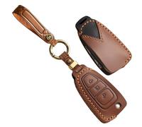 TECART Key Fob Fits Ford Ranger C-Max S-Max Focus Galaxy Mondeo Transit Tourneo Custom Leather Smart Car Key Case 3 Buttons Key Case Car Accessories - Brown