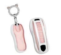TECART Key Fob Fits Porsche Cayenne 911 Coupe Panamera Taycan TPU Smart Car Key Case 4 Buttons Key Cover Key Protection Car Accessories -B Pink