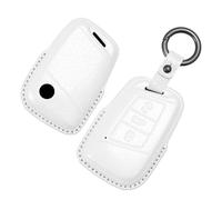 TECART Key Fob Suitable for Volkswagen Arteon Atlas Golf Alltrack Jetta Passat Tiguan for Skoda Kodiaq Superb Leather Smart Car Key Case 3 Buttons Key Cover Car Accessories - White